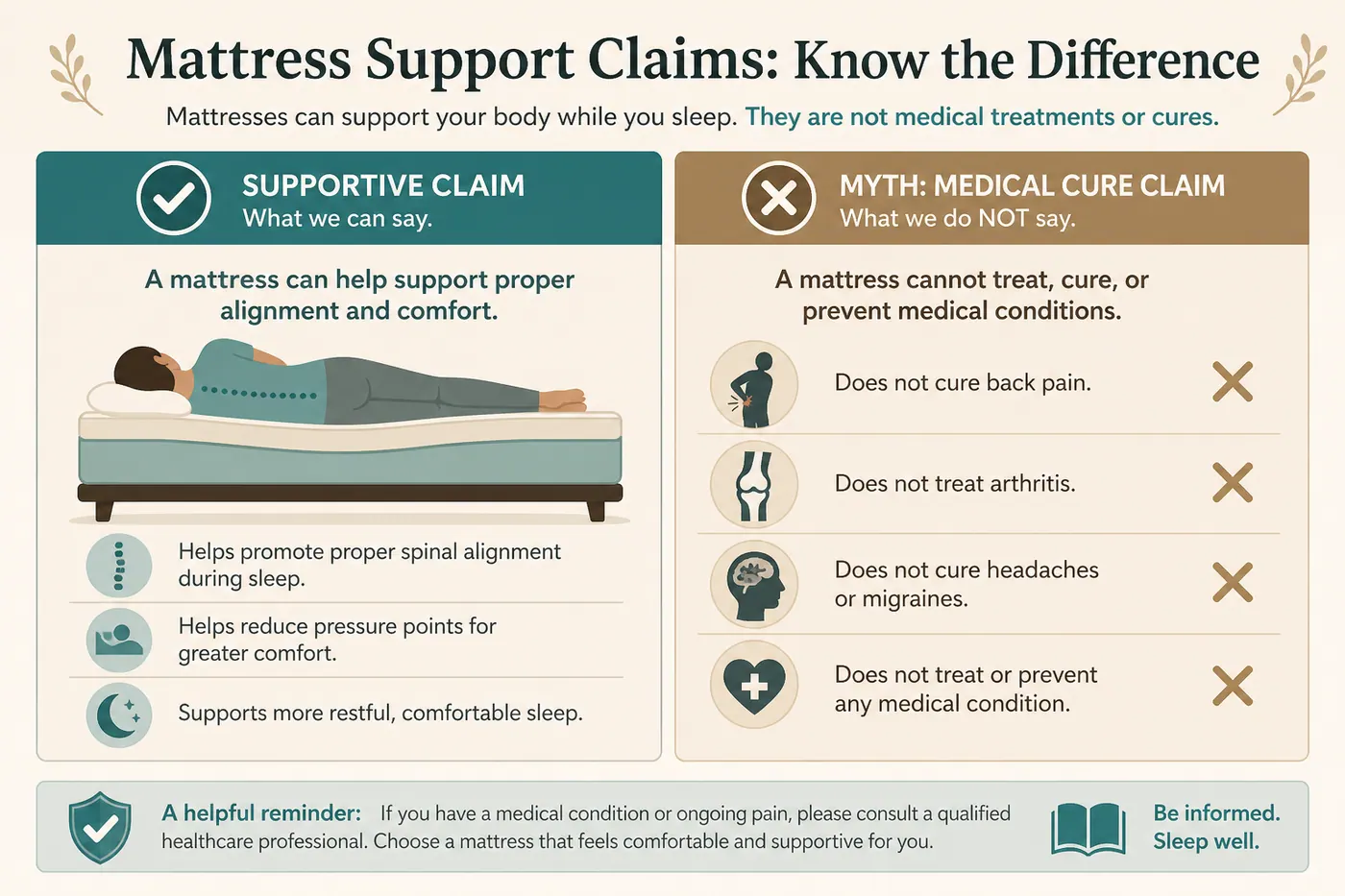 Literacy diagram separating alignment support language from medical cure marketing