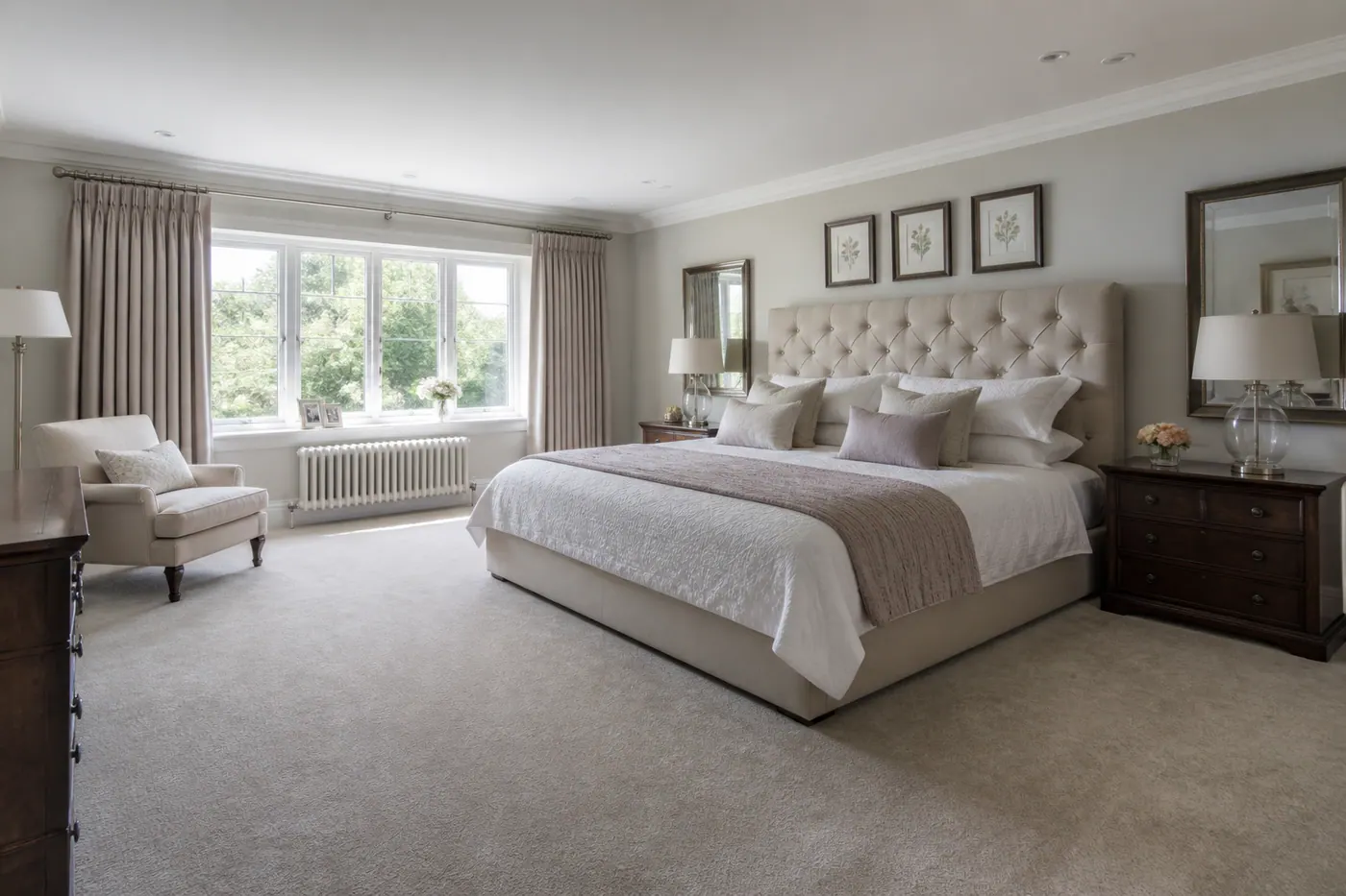 Spacious bedroom with a large king bed